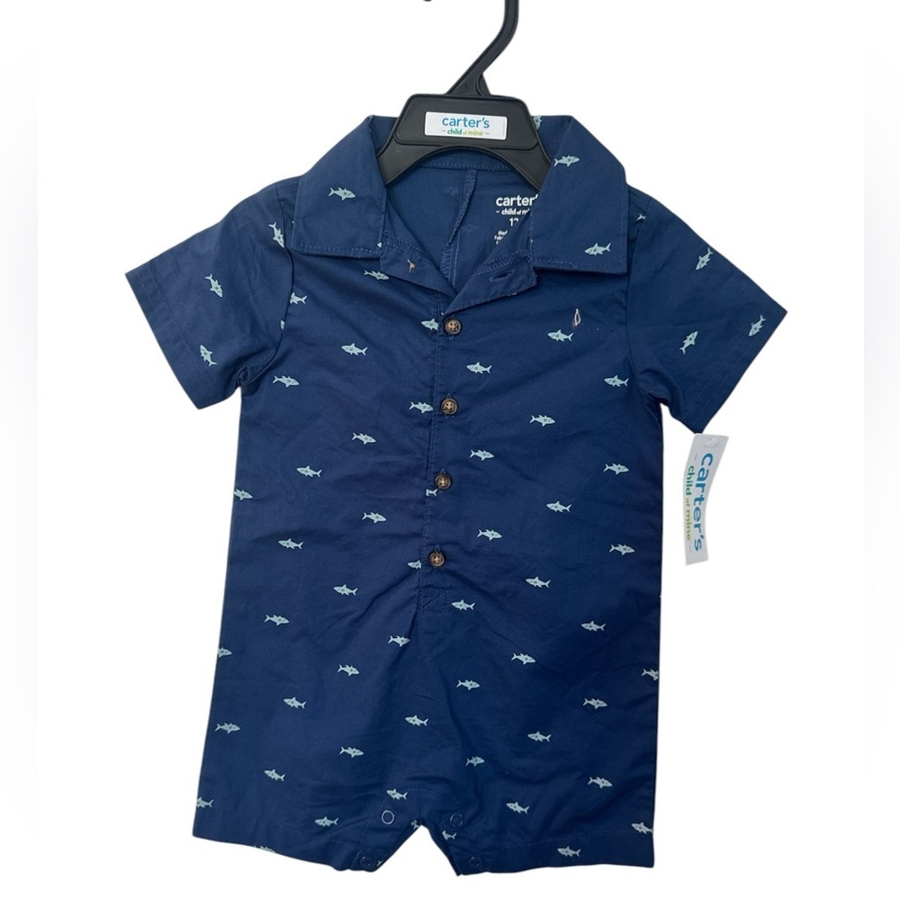Carter's Navy Shark Print Romper 12m